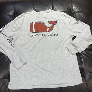 Vineyard Vines Long Sleeve Shirt Whale Logo Football Gray  L